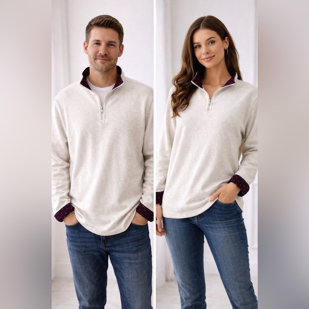 Orvis Quarter Zip Pullover Sweater Cream XL Unisex Men’s Cozy Classic